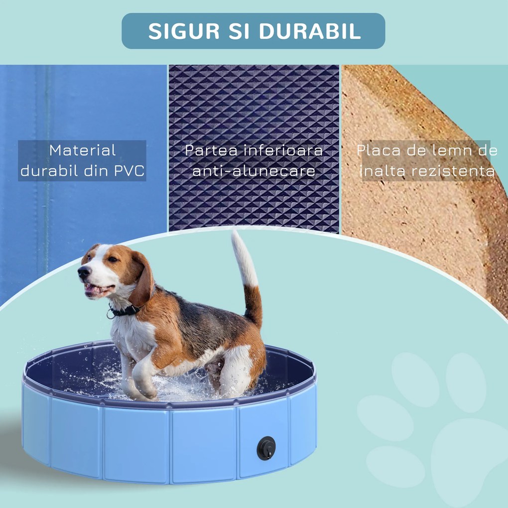 Piscina pentru Animale Domestice PawHut Pliabila, PVC, Albastra Ø80x20cm | Aosom Romania