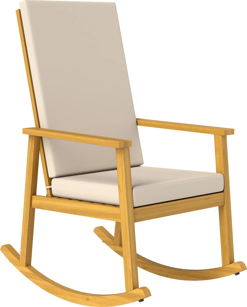 Outsunny Scaun balansoar din lemn de acacia Fotoliu balansoar cu spătar înalt Perne până la 160 kg 60 x 89 x 107 cm Bej | Aosom Romania