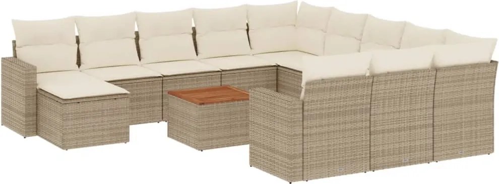 vidaXL Set canapele de grădină, 13 piese, cu perne, bej, poliratan