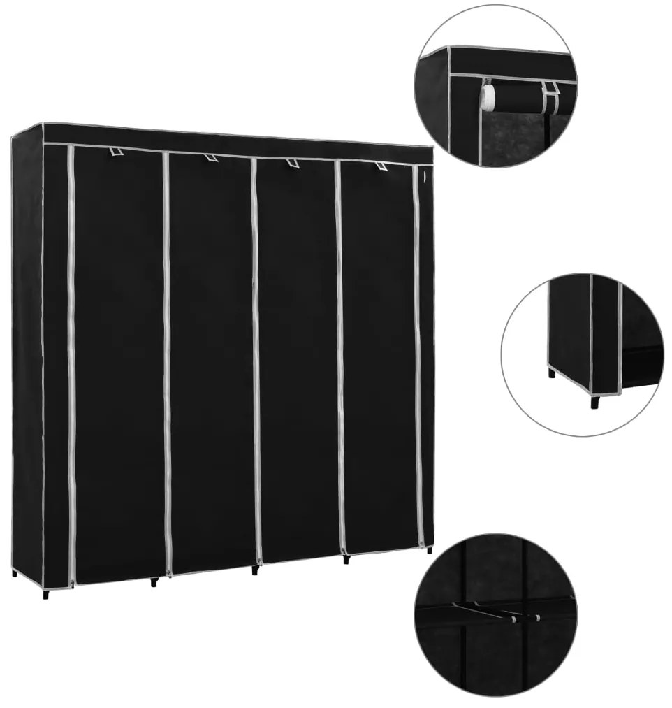 vidaXL Șifonier cu 4 compartimente, negru, 175 x 45 x 170 cm