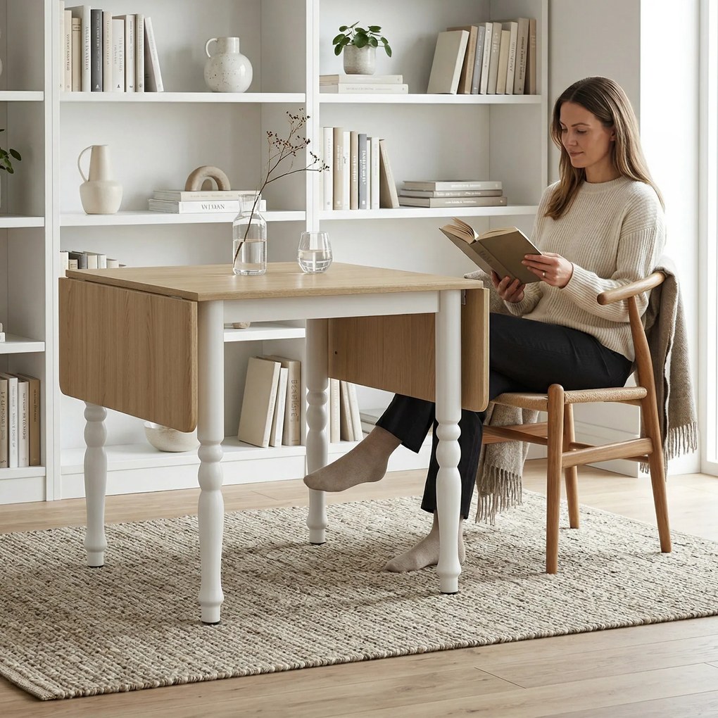 HOMCOM Masă Pliabilă pentru 2-6 Persoane, Extensibilă, Efect de Lemn, Finisaj Natural | Aosom Romania