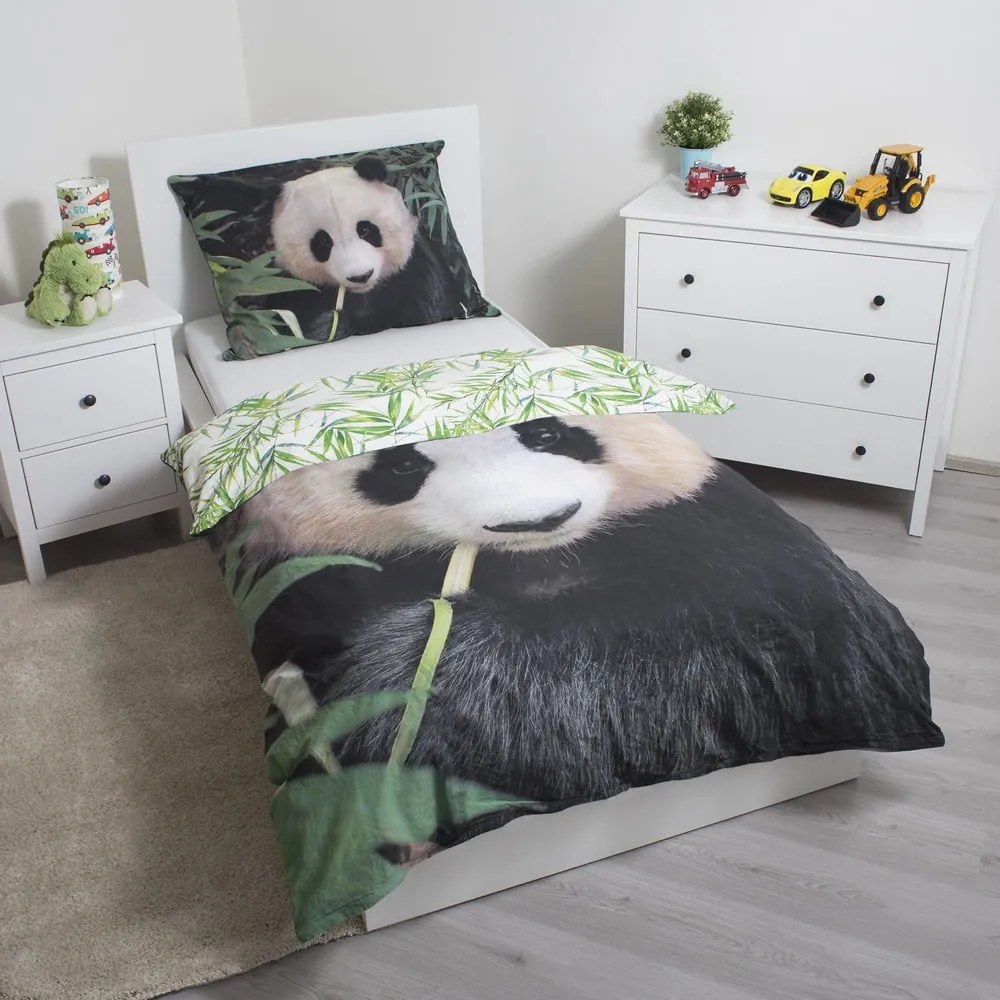 Lenjerie de pat pentru copii din bumbac pentru pat de o persoană 140x200 cm Panda – Jerry Fabrics