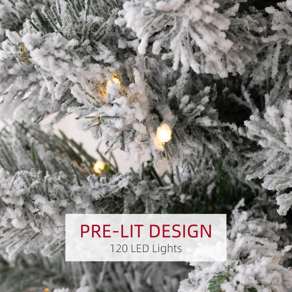 HOMCOM Brad de Crăciun Înzăpezit cu 263 de Crengi și Lumini LED Albe, Brad Artificial din Plastic, Ø45x150 cm, Verde | Aosom Romania