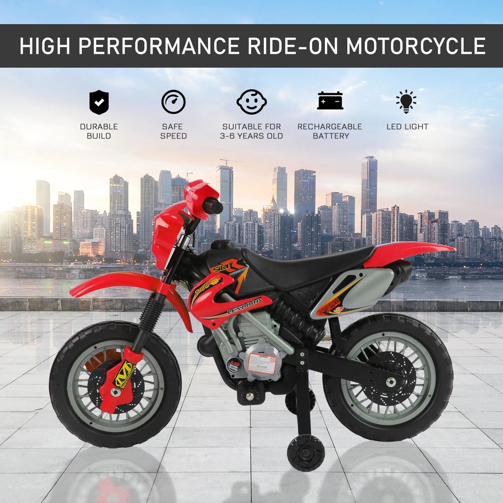 Moto Cross Electric pentru Copii cu Role din PP și fier, 102×53×66cm Roșu HOMCOM | Aosom RO