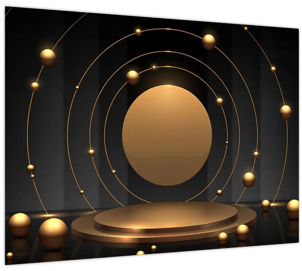 Tablou pe sticlă - Cercuri aurii (70x50 cm)