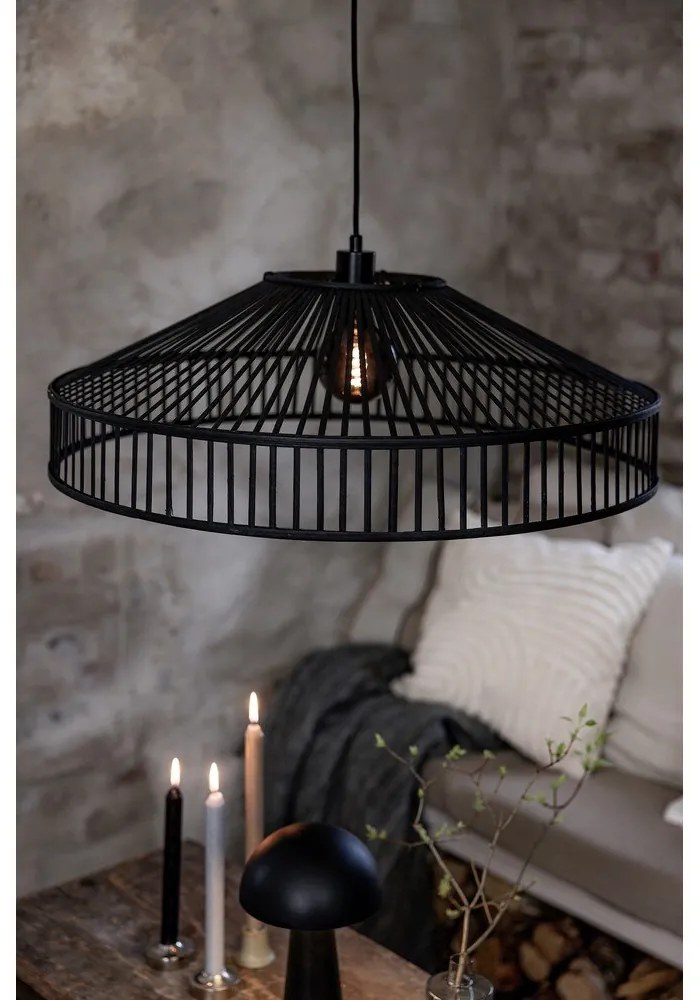Lustră neagră cu abajur din bambus ø 70 cm Tapa – Markslöjd