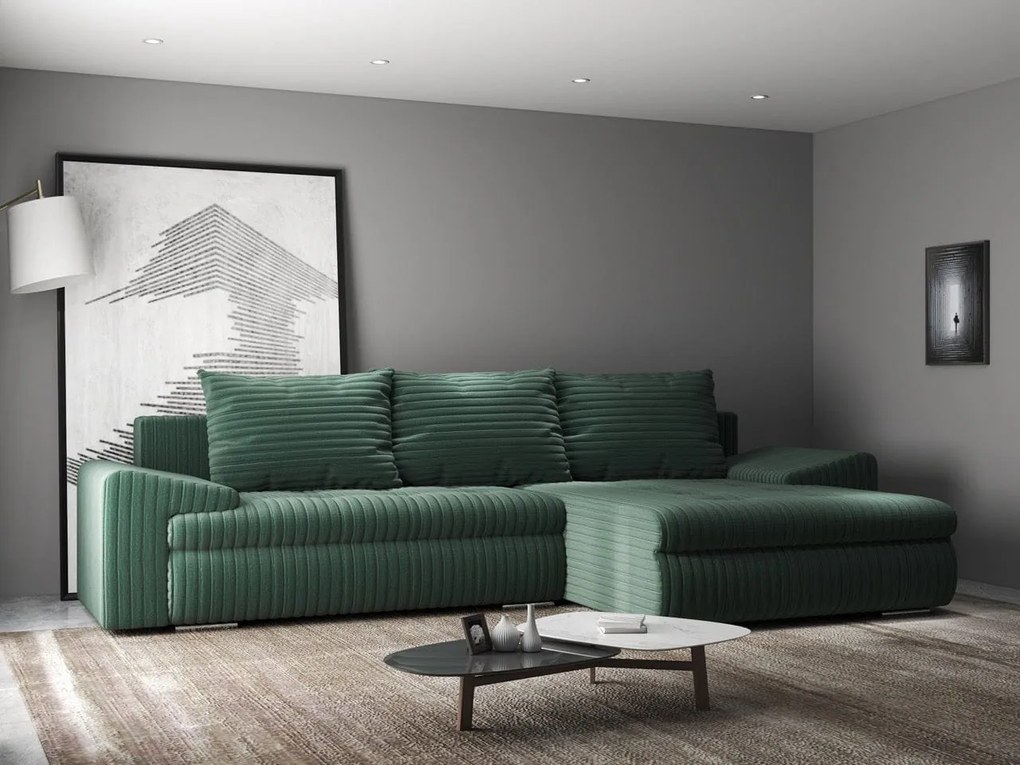 Colțar extensibil dumonde cu ladă de depozitare si sezut confortabil din spuma high-density, Leonardo Ambience Verde 260x185 cm II