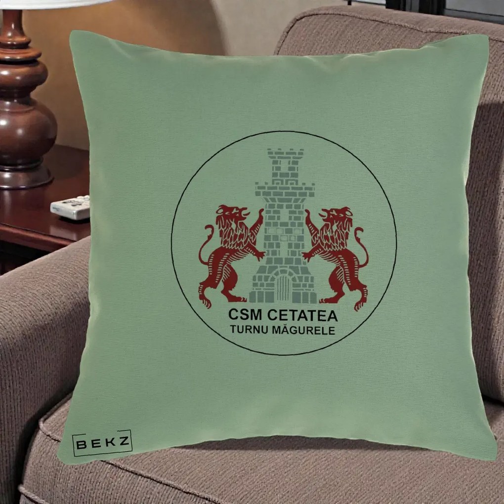 Perna Personalizata CSM Cetatea Turnu Magurele Fotbal, 40x40 cm, Verde, Husa Detasabila, Perna Inclusa, BEKZ®