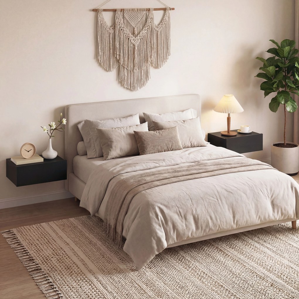 HOMCOM Set de 2 Noptiere Suspendate cu Sertar, 40x30x15 cm, Negru | Aosom Romania