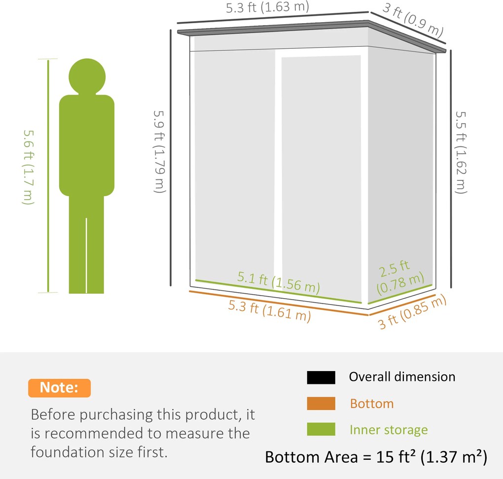 Outsunny Șopron exterior pentru grădină 1,37 m² 163x90x179 cm cu ușă cu încuietoare și grile de ventilație Gri închis | Aosom Romania