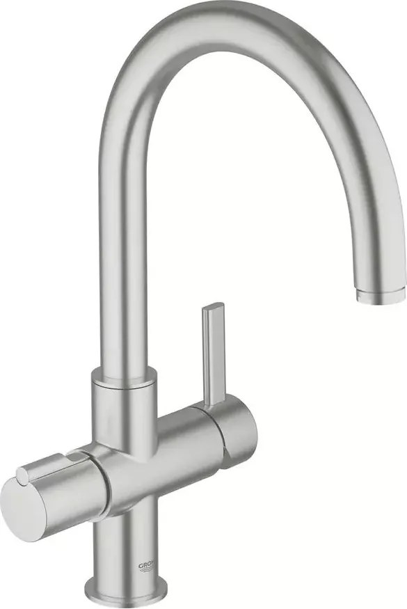 Baterie bucatarie Grohe Red Duo crom periat Supersteel monocomanda pipa curbata