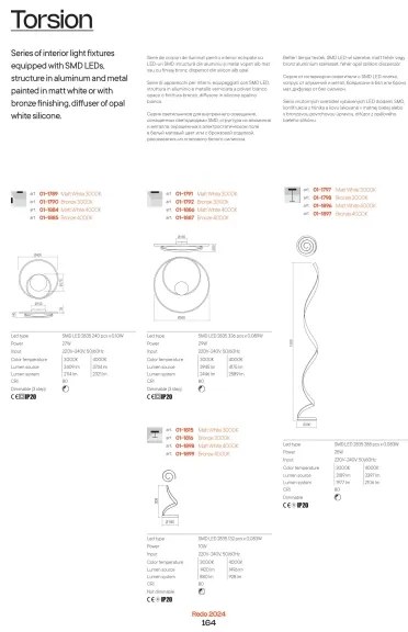 Redo 01-1790 - Aplică de perete LED dimabilă TORSION LED/27W/230V bronz
