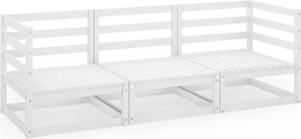 vidaXL Canapea de grădină cu 3 locuri, alb, lemn masiv de pin