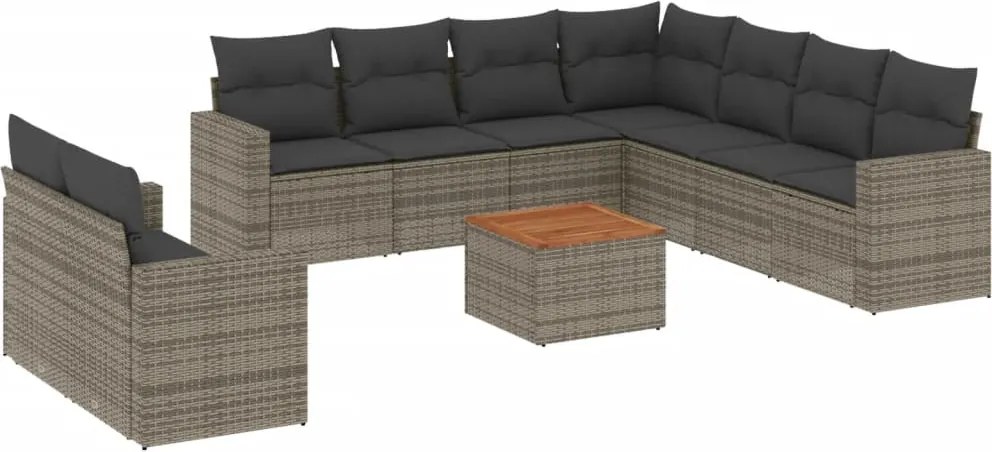 vidaXL Set mobilier de grădină cu perne, 10 piese, gri, poliratan