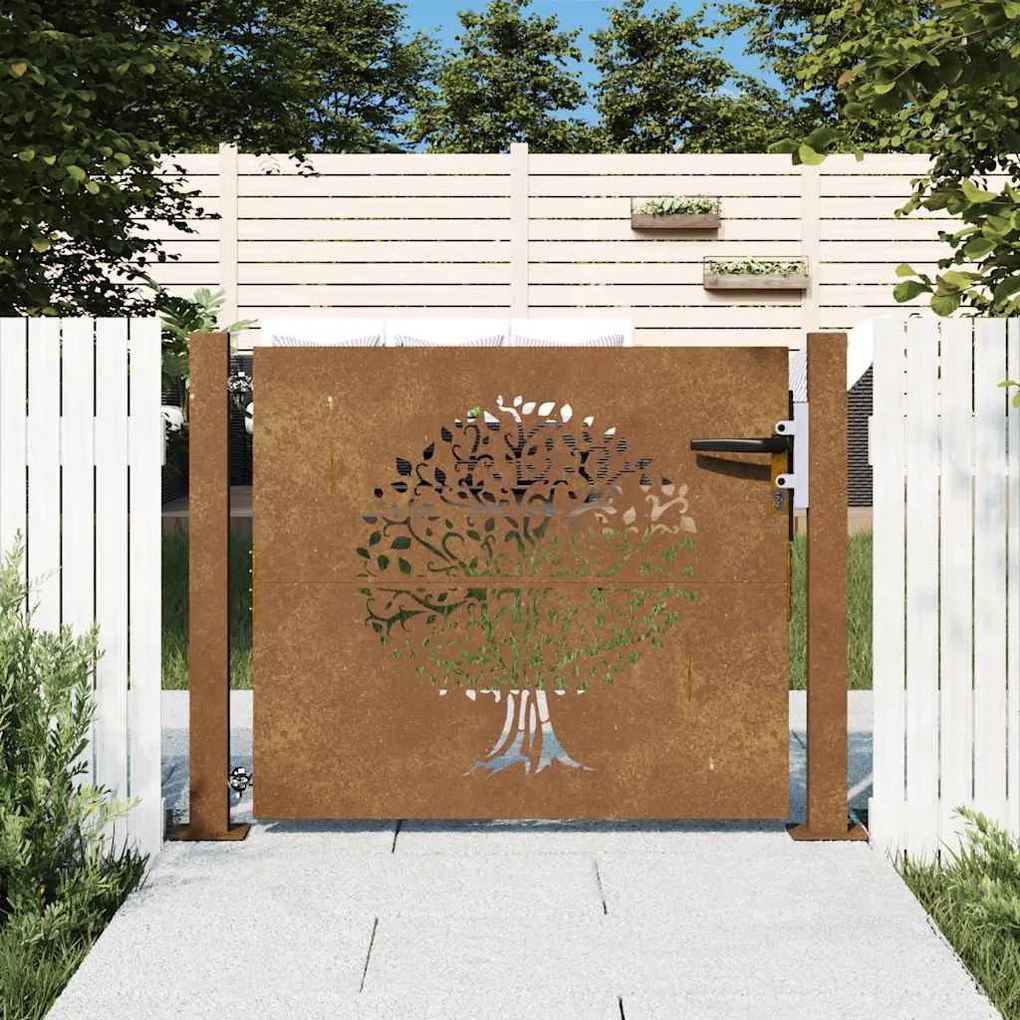 vidaXL Poartă pentru grădină, 105x80 cm, oțel corten, model copac