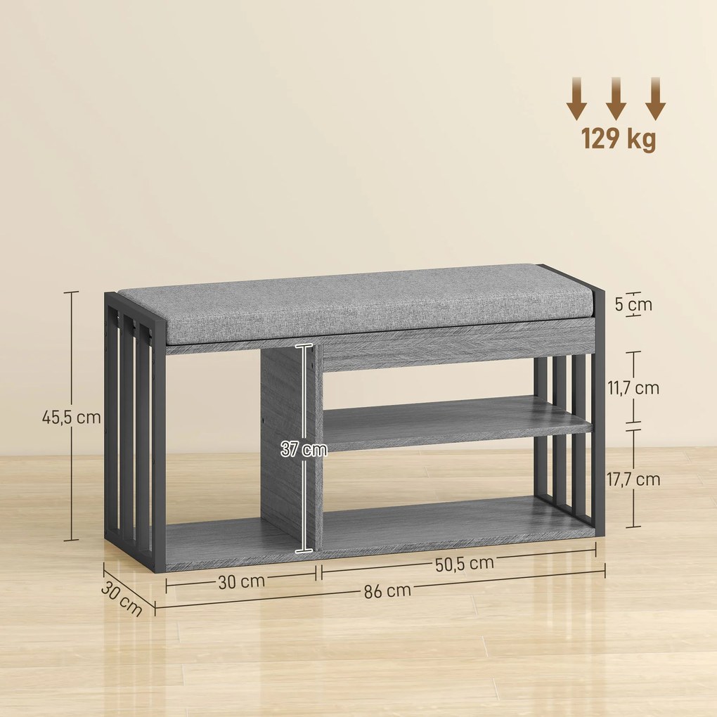 HOMCOM Suport pentru pantofi cu bancă de ședere, mobilier de hol pentru pantofi, dulap cu design în 3 trepte, pentru hol, intrare, camera de zi, dormitor, Gri | Aosom Romania