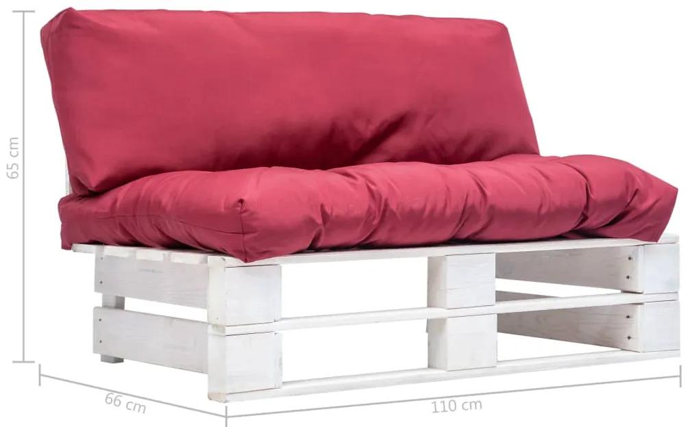 Canapea de gradina din paleti cu perne rosii, lemn de pin alb si rosu, 1