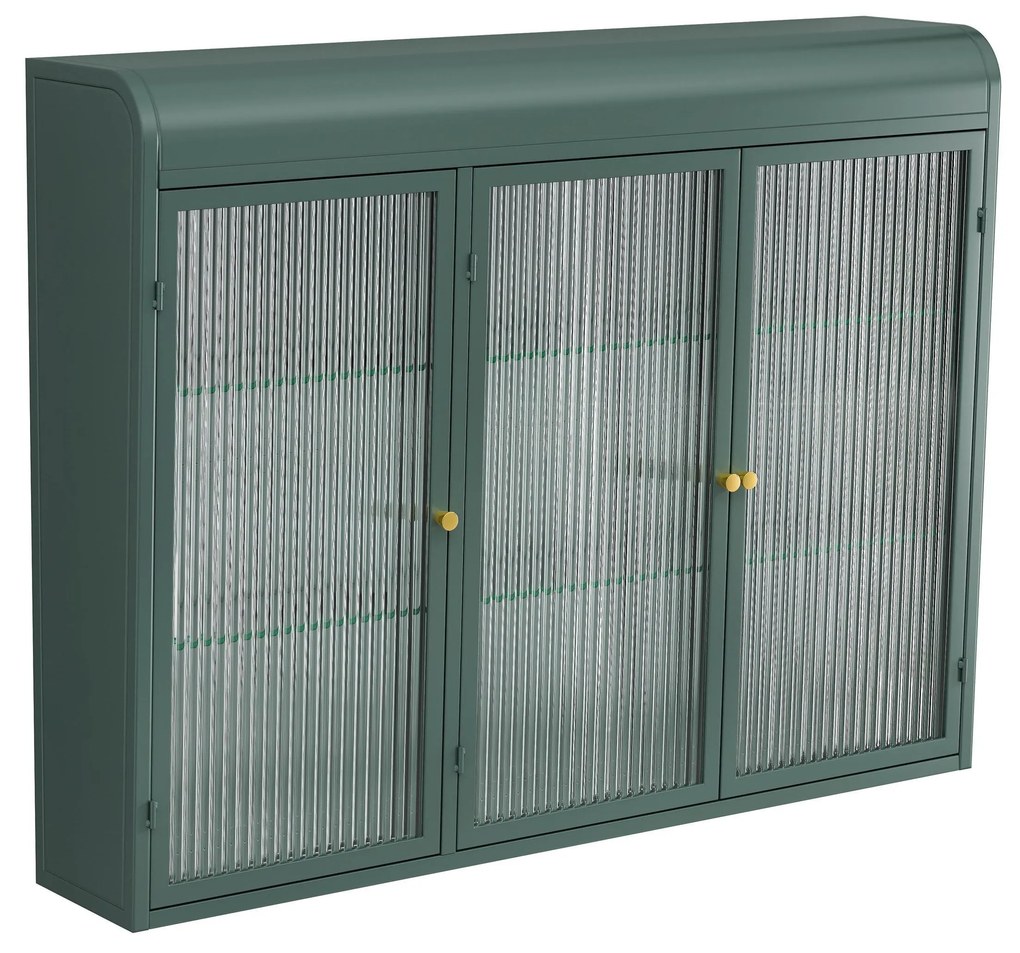 Dulap de Perete cu 3 Uși din Sticlă cu Design Curbat, Verde închis | Aosom Romania