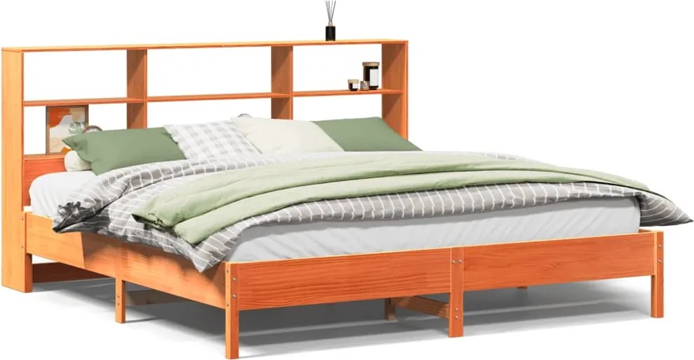 vidaXL Pat cu bibliotecă fără saltea maro 200x200 cm lemn masiv de pin