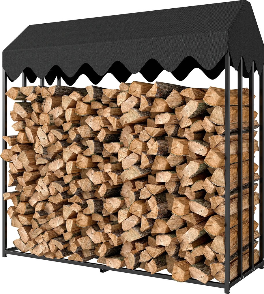 Outsunny Suport lemne exterior, raft pentru lemne cu husă de protecție 600D Oxford capacitate 1,9 m³, oțel 186x70x185cm negru | Aosom Romania