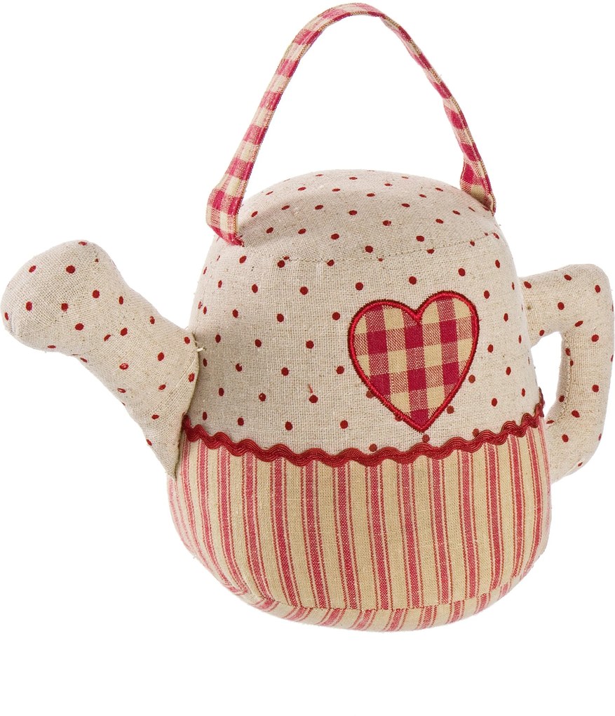 Opritor de usa textil rosu bej Tea Pot 27x14x16h