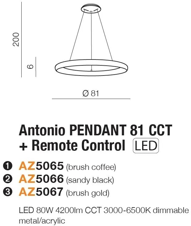 Lustra LED cu telecomanda design circular ANTONIO 81 CCT GO