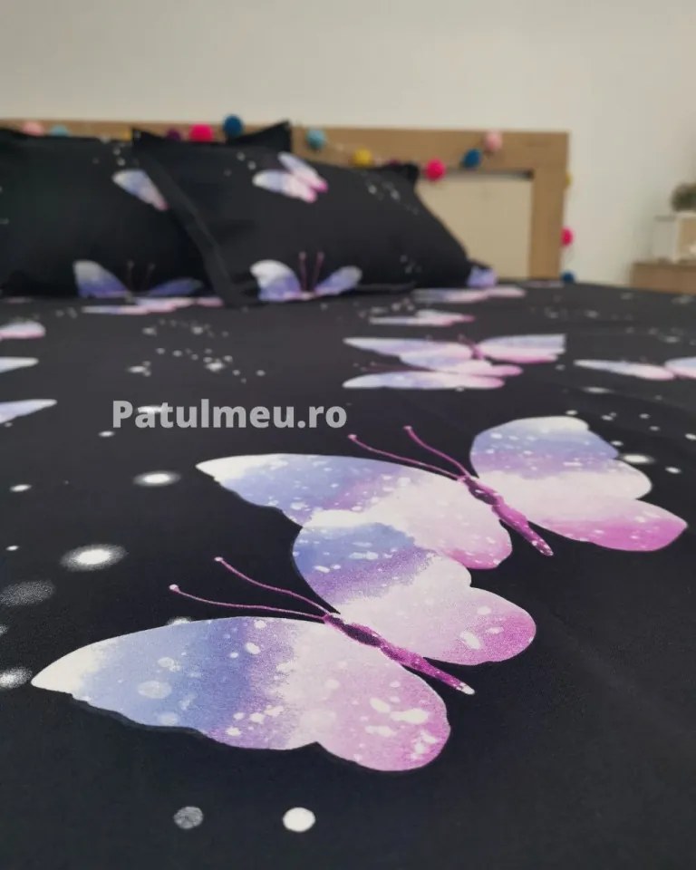 Husa de pat cu elastic + 2 fete de perna pentru pat dublu, negru, HBF-137