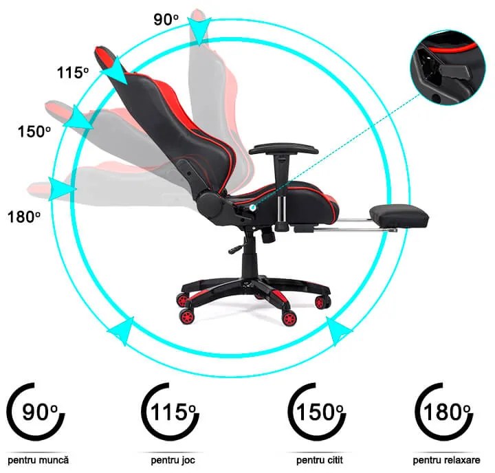 Scaun gaming rosu din piele ecologica, ergonomic si reglabil OFF 306