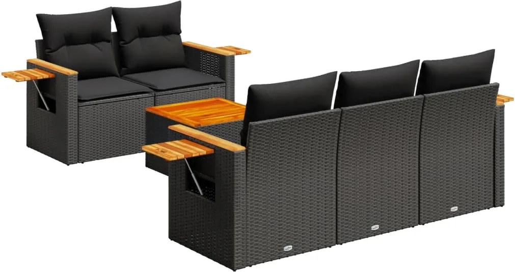 vidaXL Set mobilier de grădină cu perne, 6 piese, negru, poliratan
