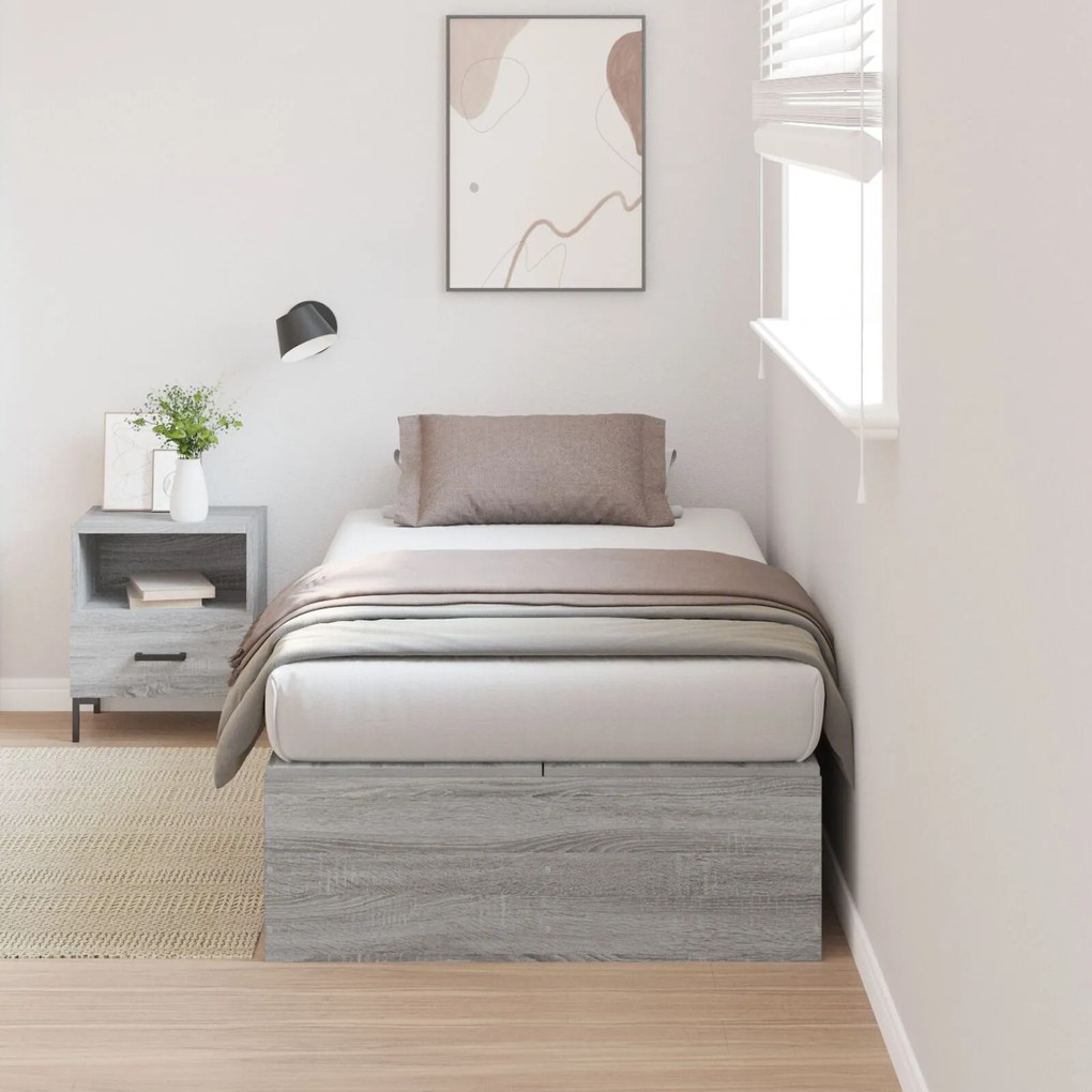 vidaXL Pat cu depozitare Gri Sonoma 100x200 cm