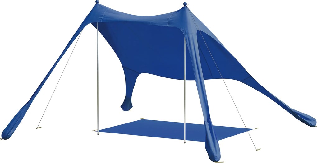 Outsunny Cort de Plajă pentru 2-4 Persoane, Covoraș, Lopată, Protecție Solară UPF50+, Albastru | Aosom Romania