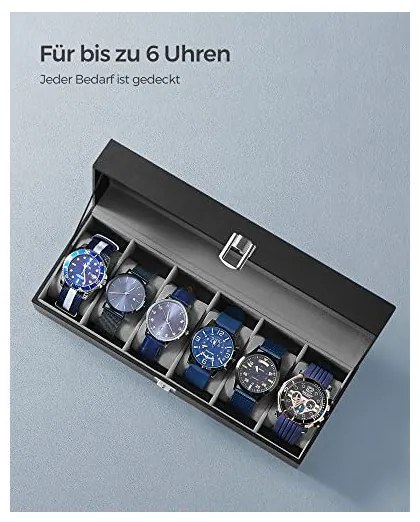 Cutie pentru ceasuri, Songmics, capacitate 6, JWB06BK, Gri