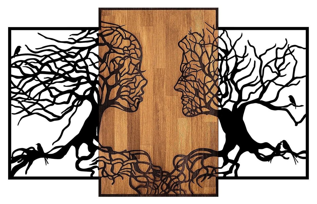 Decoratiune de perete lemn Tree Love - 312, Negru, 3x79x125 cm