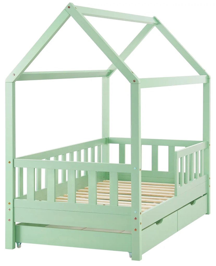 Patut Marli 90 x 200 cm cu 2 sertare si grilaj cu lamele - mentol