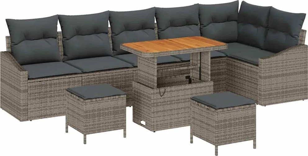 vidaXL Set de canapele pentru grădină cu pernă 9 pcs Gri Rattan poli