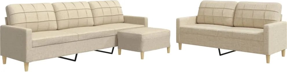 vidaXL Set de canapele cu taburet, 3 piese, crem, textil