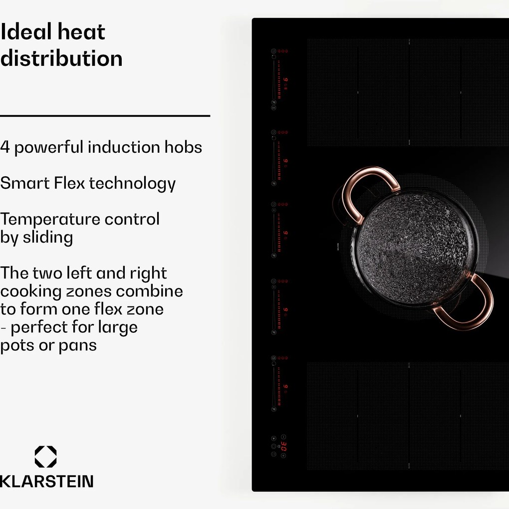 Klarstein Masterzone 90 Flex, plită cu inducție, max. 12 600 W, încorporat, 5 zone Flex, tehnologie ThermoBoost, Smart Flex