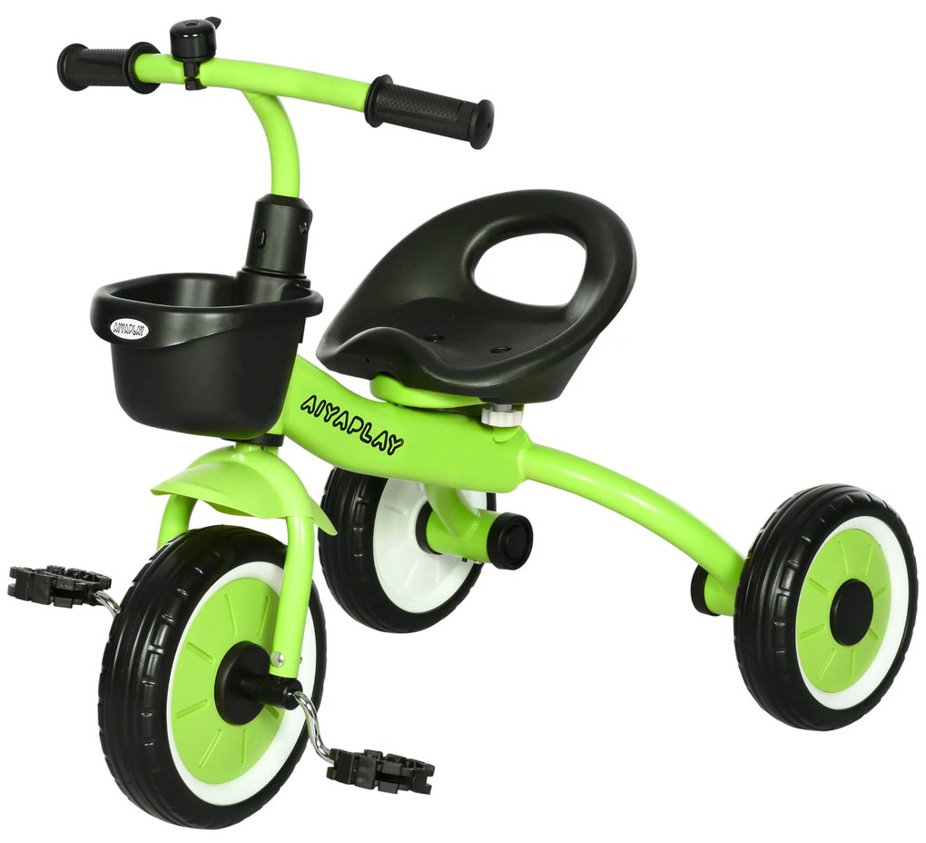 AIYAPLAY Triciclu pentru copii cu clopot și coș, scaun reglabil cu spătar - pentru copii de la 2 la 5 ani verde | Aosom Romania