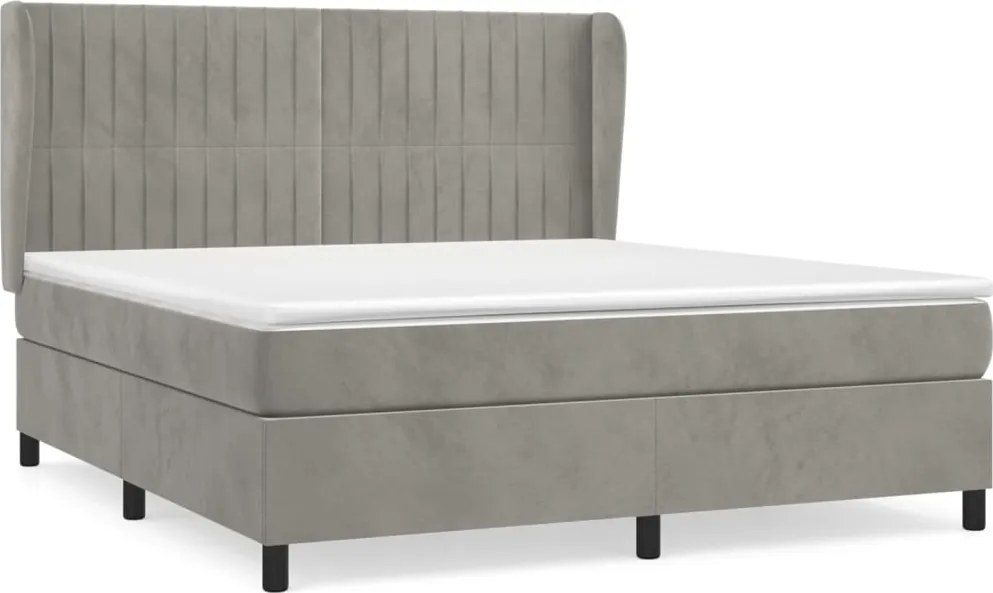 vidaXL Pat box spring cu saltea, gri deschis, 180x200 cm, catifea