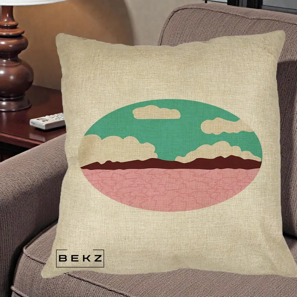 Perna Decorativa Peisaj Desert Oval Pastel, 40x40 cm, Crem, Husa Detasabila, Perna Inclusa, BEKZ®