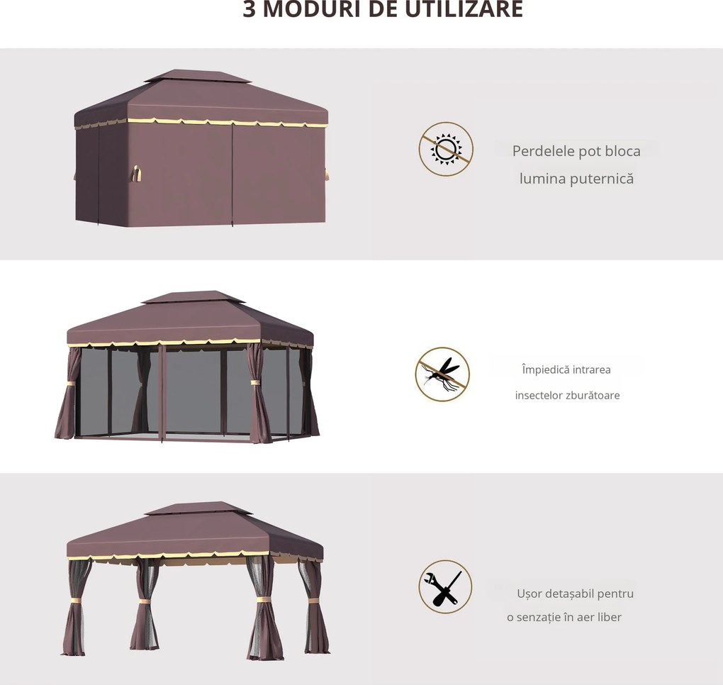 Outsunny Foisor Gradina pliabil cu Plasa de tantari si Acoperis dublu,3x4m Cafeniu | Aosom Romania