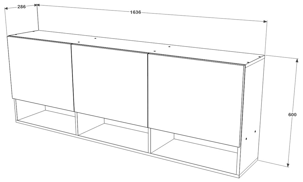 Dulap suspendat Malmo, 3 Usi, Stejar Alb/Antracit, 164 x 27 x 60 cm