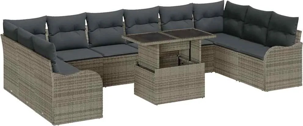 vidaXL Set de canapele pentru grădină cu pernă 11 pcs Gri Poli Rattan