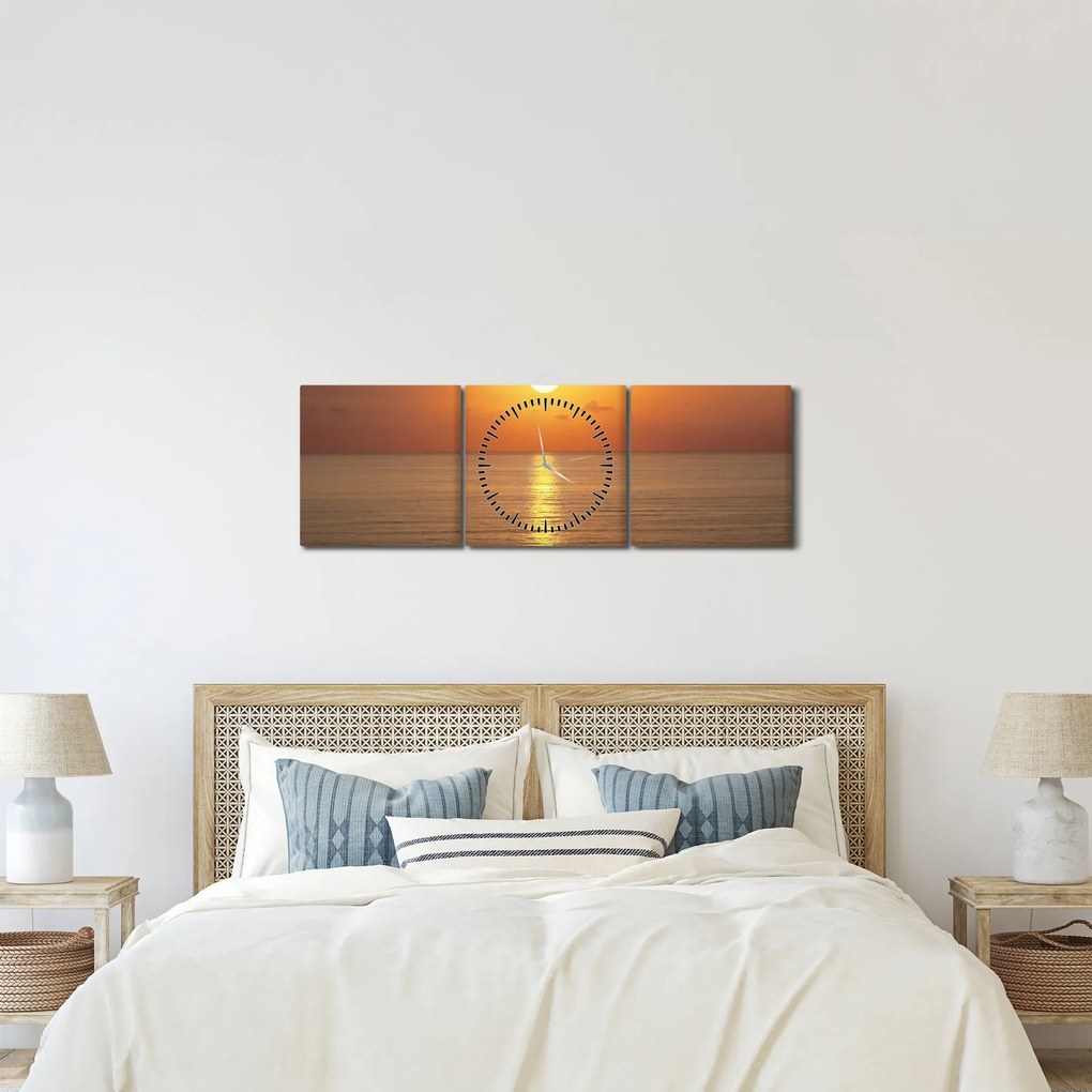 Tablou - Apus de soare peste ocean (cu ceas) (90x30 cm)