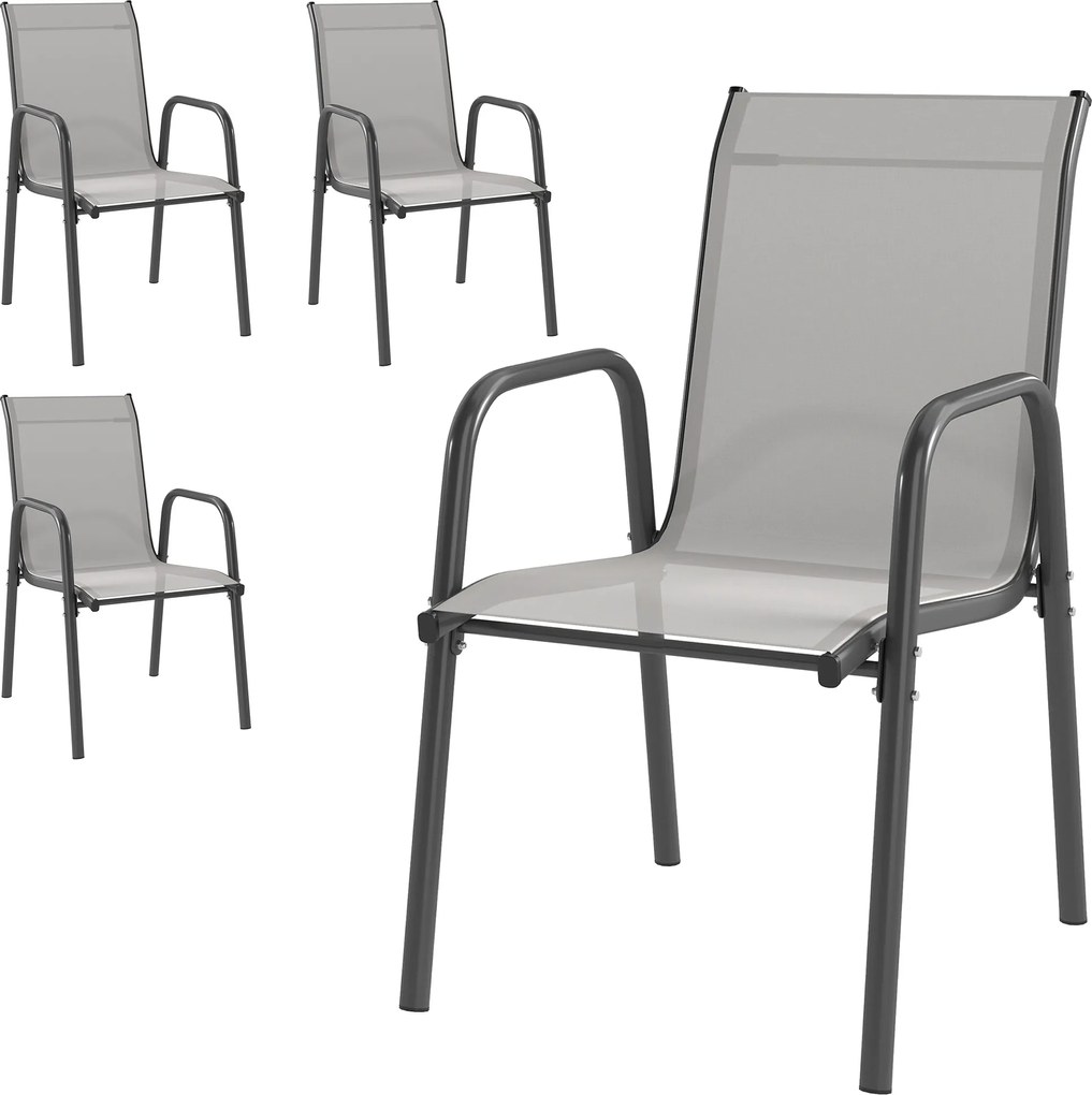 Outsunny Scaune de grădină set 4 buc. Scaune de terasă stivuibile cu spătar respirabil, cotiere, capacitate 120 kg | Aosom Romania