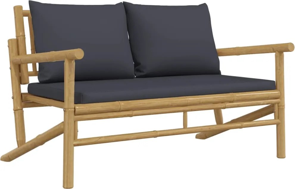 vidaXL Bancă de grădină, perne gri închis, bambus