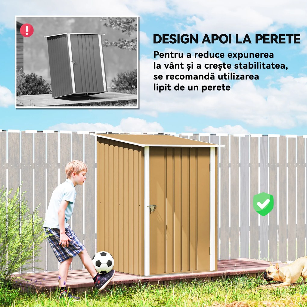 Outsunny Căsuță de Grădină 0.92m² din Oțel Galvanizat, Depozit pentru Unelte cu Ușă Blocabilă, Acoperiș Înclinat, 100x104x160 cm, Galben | Aosom Romania