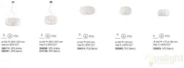 Plafonier modern diametru 52cm, OVALINO PL8 BIANCO 094014
