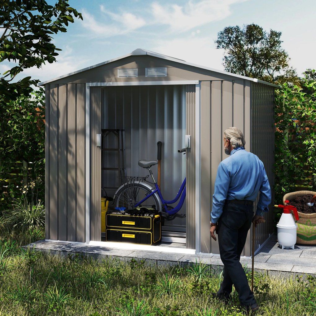 Outsunny Magazie Gradina - Căsuță de Grădină Metal 213x130x185 cm cu Uși Glisante | Aosom Romania