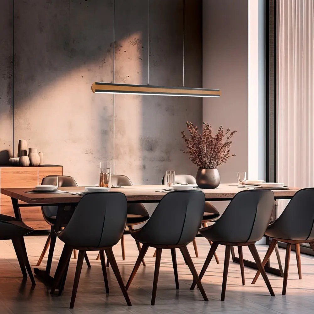 Lustră neagră/în culoare naturală LED Deacon – Trio